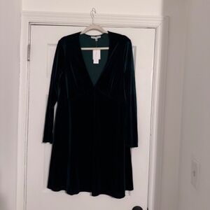 Annalee & Hope Green Longsleeve Velvet Babydoll Mini Dress - Size XL